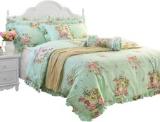 Green Floral Duvet Cover Sets Vintage Flower Printed Bedding Ultra Soft 100 