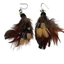 Handcrafted Beaded Feather Earrings Boho Statement Nature Fashion Jewelry Women