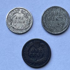 UNITED STATES OF AMERICA SILVER ONE DIME DATED 1898 & 1 CENT 1890 & 1 CENT 1943