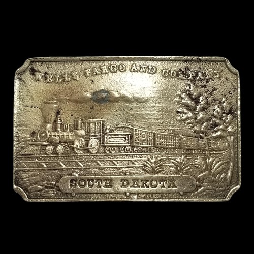 Vintage Belt Buckle Wells Fargo And Company South Dakota Steam Engine Train