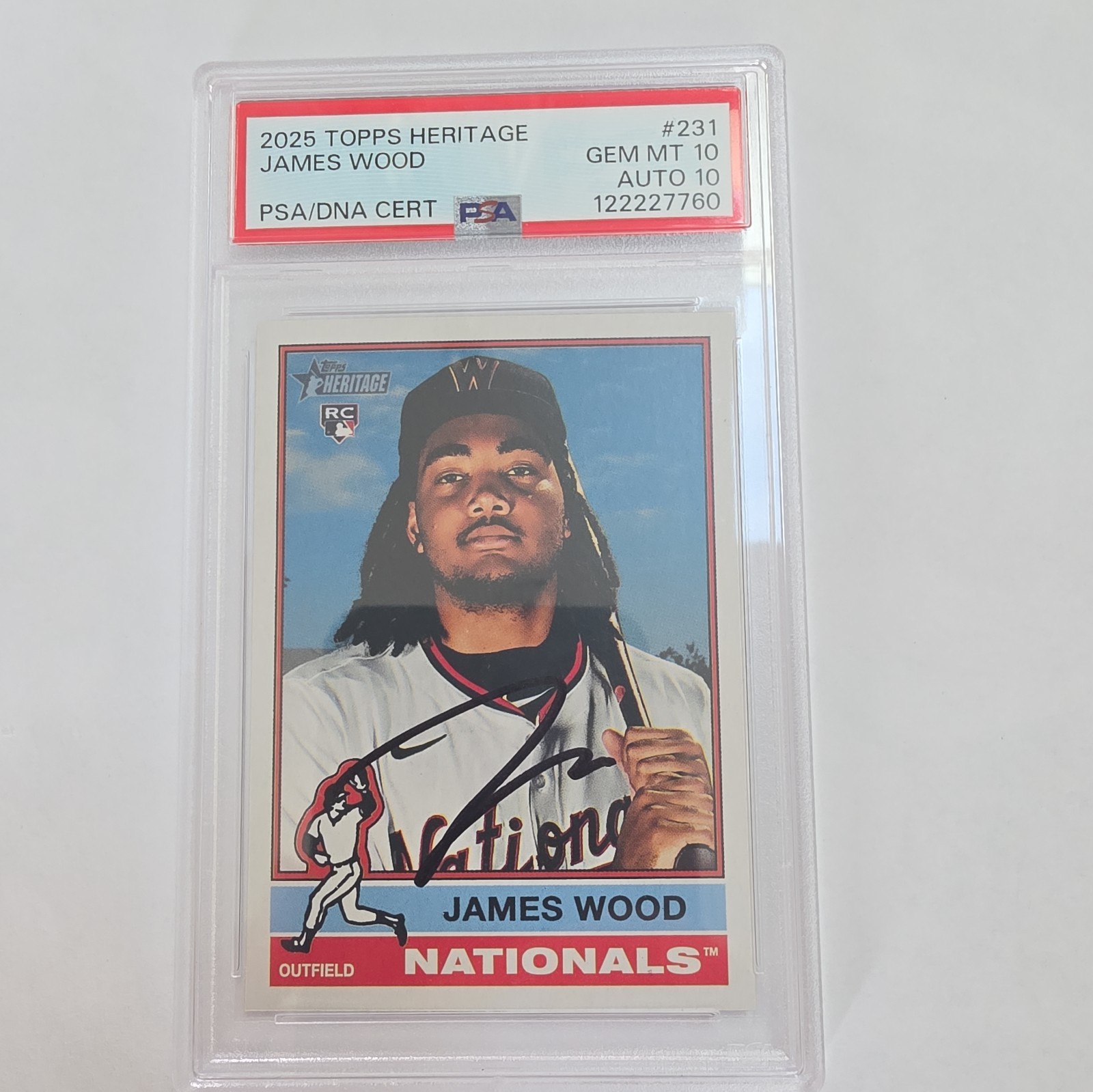 2025 TOPPS HERITAGE "JAMES WOOD" Psa10 Auto Psa10 ROOKIE ON CARD AUTOGRAPHED.