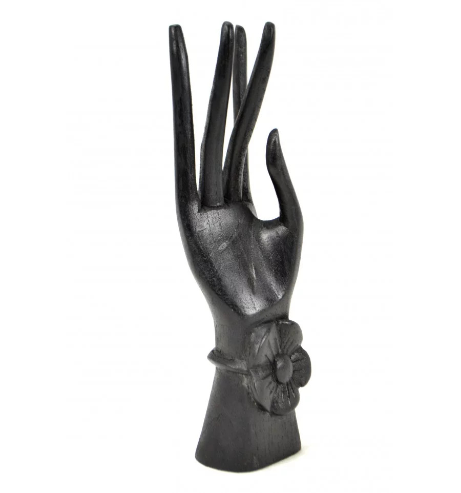 Main de Bouddha en bois noir de 20cm pour décorer la chambre