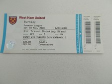 TICKET   West Ham United  v  Burnley  18/19   PREMIER LEAGUE