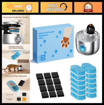 Cat Water Fountain Filter Replacement - 24 Pack Carbon & Sponge Filters, 6-Month