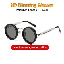 Polarized Round Sunglasses ND9 Adjustable Dimming UV400 Retro Punk Driving
