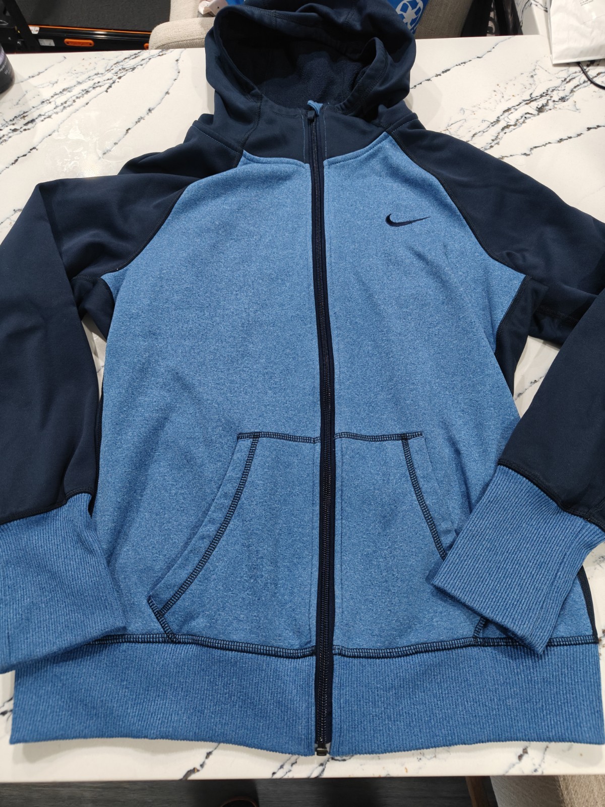 Nike Therma-FIT Blue Color Block Fleece Pullover Hoodie Youth L Hooded Logo