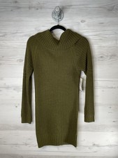 Full Circle Trends Sweater Dress Womens M Olive Green Cowl Neck Tunic Pullover