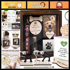 8.6'' Pet Memorial Shadow Box, Rustic Picture Frame, Paw Print Kit Keepsake Gi