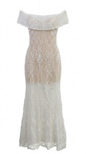 PrettyLittleThing White Lace Maxi Dress - UK Size 8