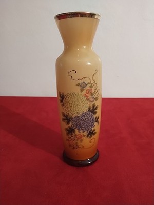 Inarco Japan Orange Small Floral Flower Vase with Gold Trim 8'' Tall