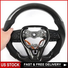Wbutton Carbon Fiber Black Leather Steering Wheel For 2018 Toyota Corolla Rav4