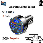 6 Port Car Phone Fast Charger 3.1A USB A C PD Lighter For Samsung iPhone