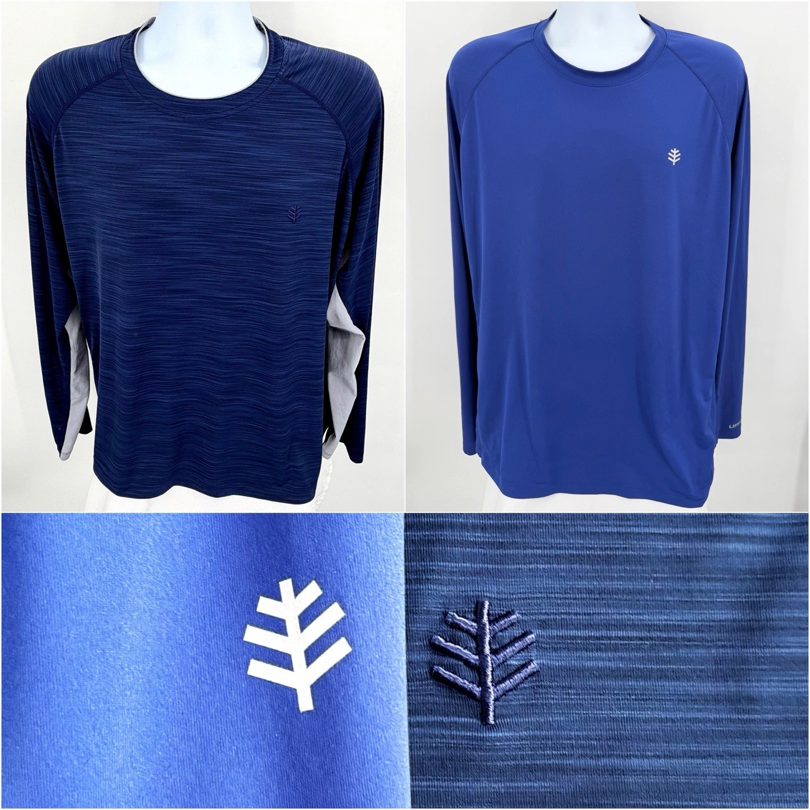 Lot of 2 Coolibar Performance Men's 2XL Stretch UPF50+ T-Shirt Long Sleeve Blue