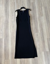 VTG GAP Dress Maxi Slip Black Sleeveless Slit Column Women M 90s Minimalist CBK
