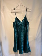 Womens Fredericks of Hollywood Size L Green Satin Mini Slip Dress Nightie