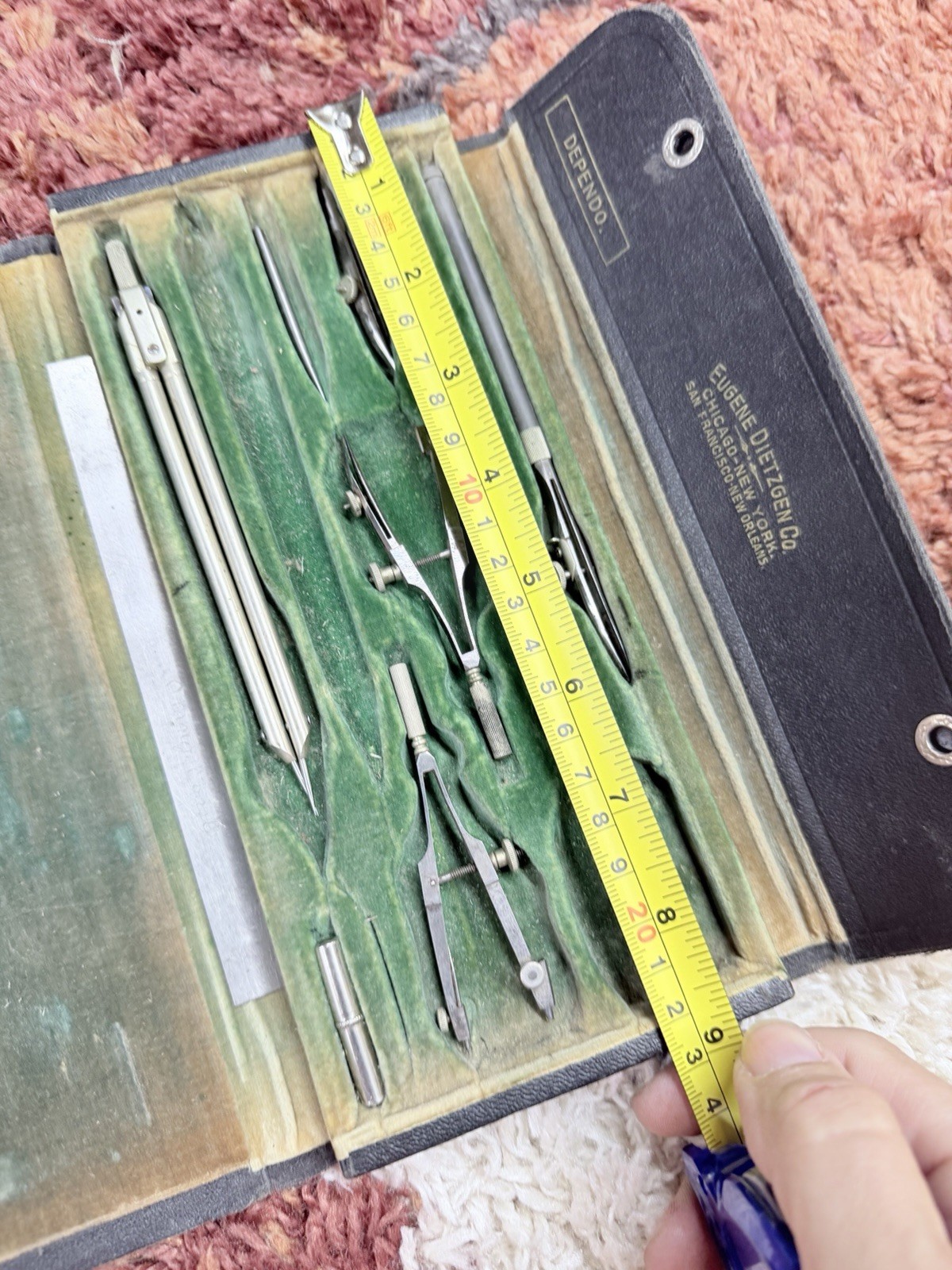 Vintage Eugene Dietzgen Drafting Set Imperfect Dependo 1066 Green Velvet