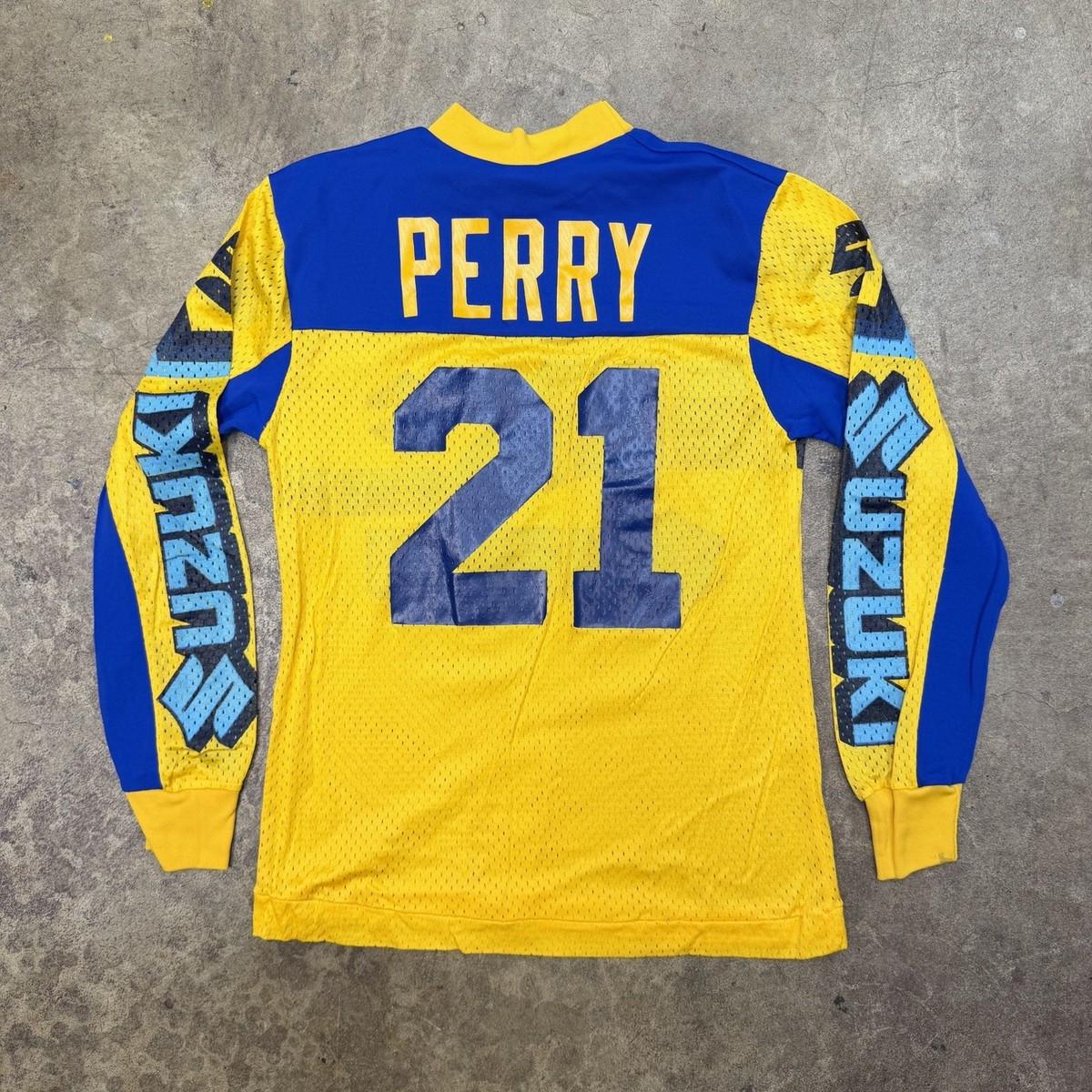 Vintage 1980's Team Suzuki Motocross Jersey Men's Small Yellow