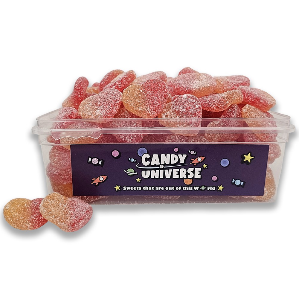 Candy Universe Peach Hearts Tub 800g - Soft Peach Flavour Jelly Heart Sweets