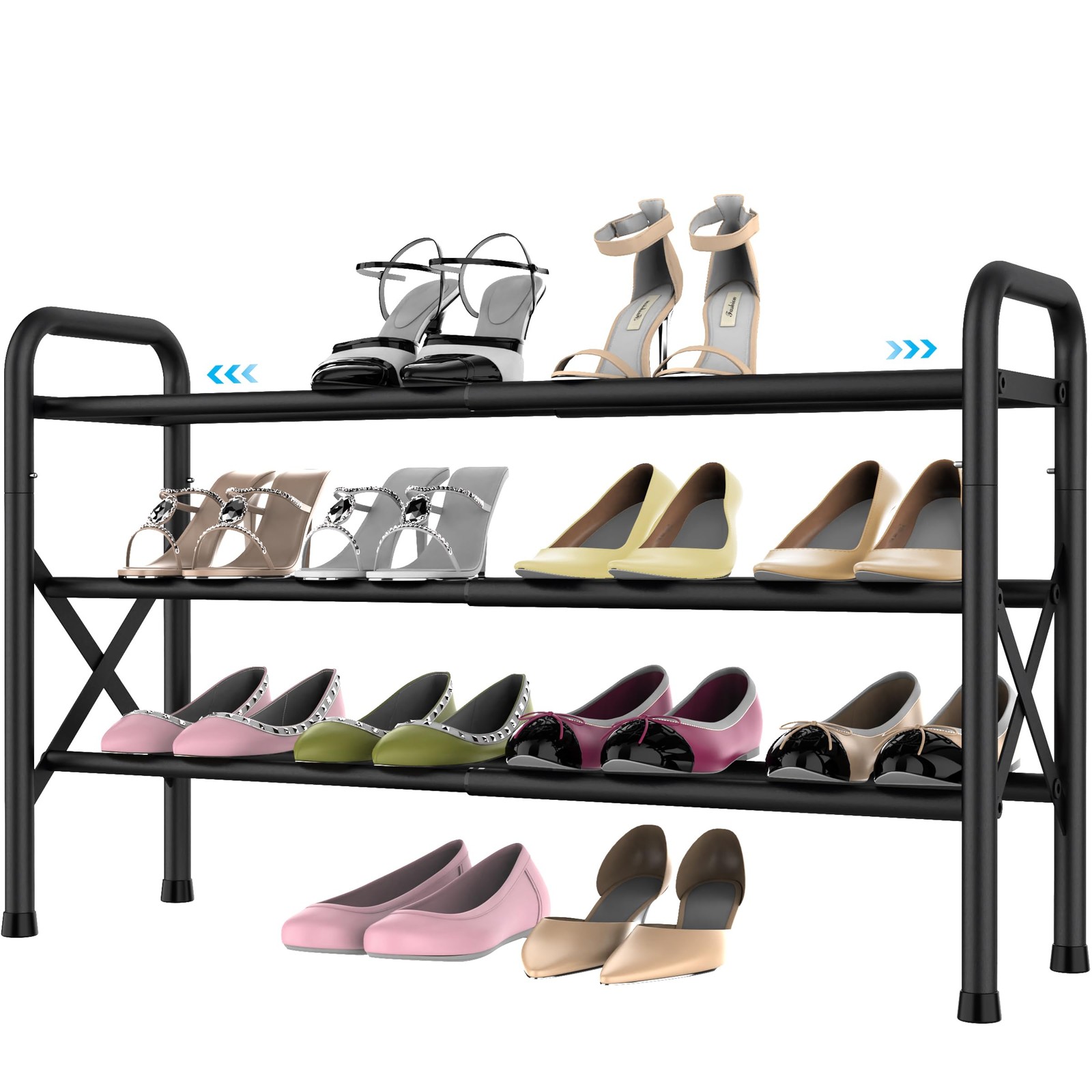 Compact Black Metal Shoe Rack Organizer for Small Closets - Adjustable Stand-image