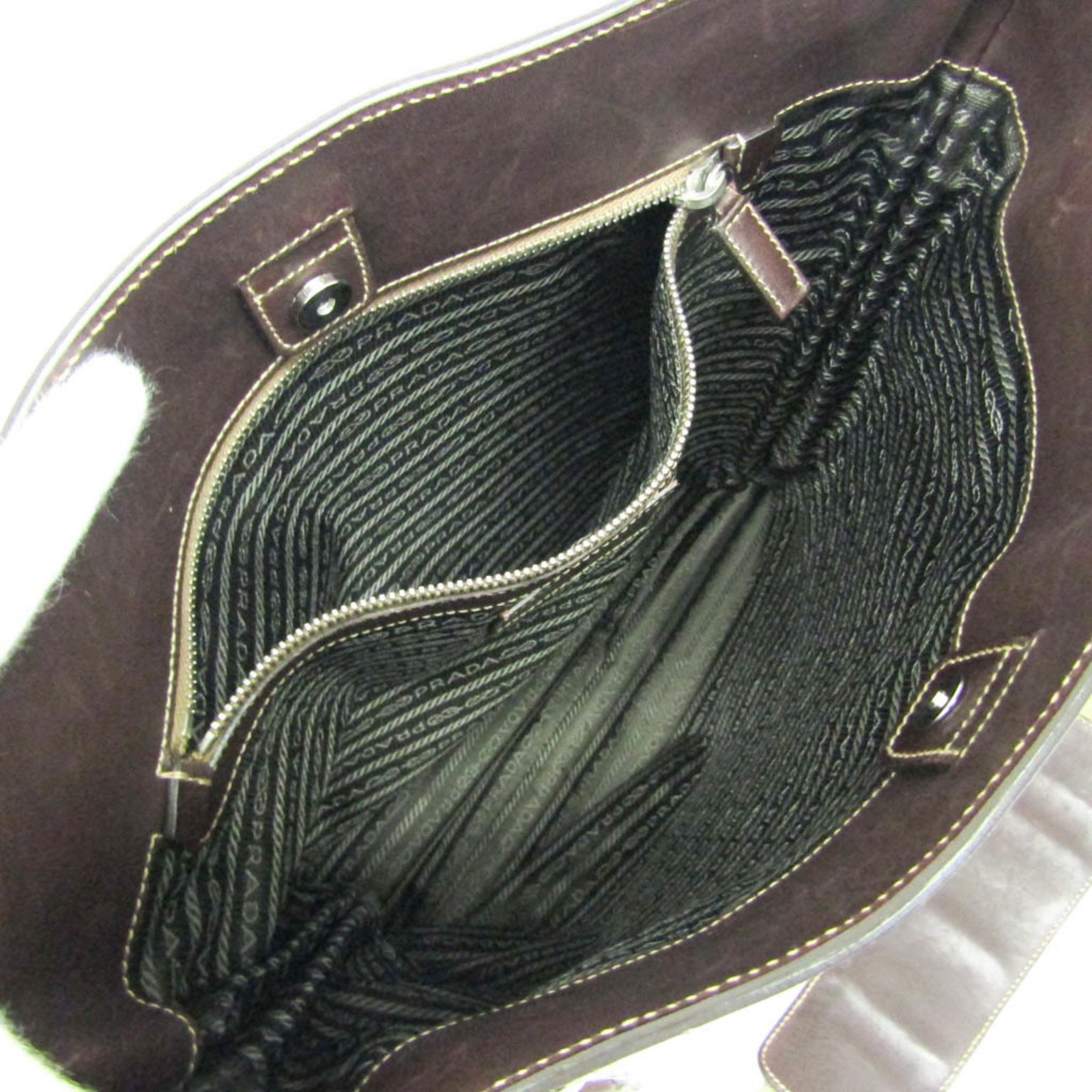 PRADA VA0649 Leather Jacquard Shoulder Bag Beige Brown Unisex USED from JP #SH thumbnail 3