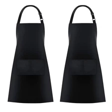 2pk Jubatus Bib Aprons, with 2 Pockets, Cooking Chef Kitchen, Black