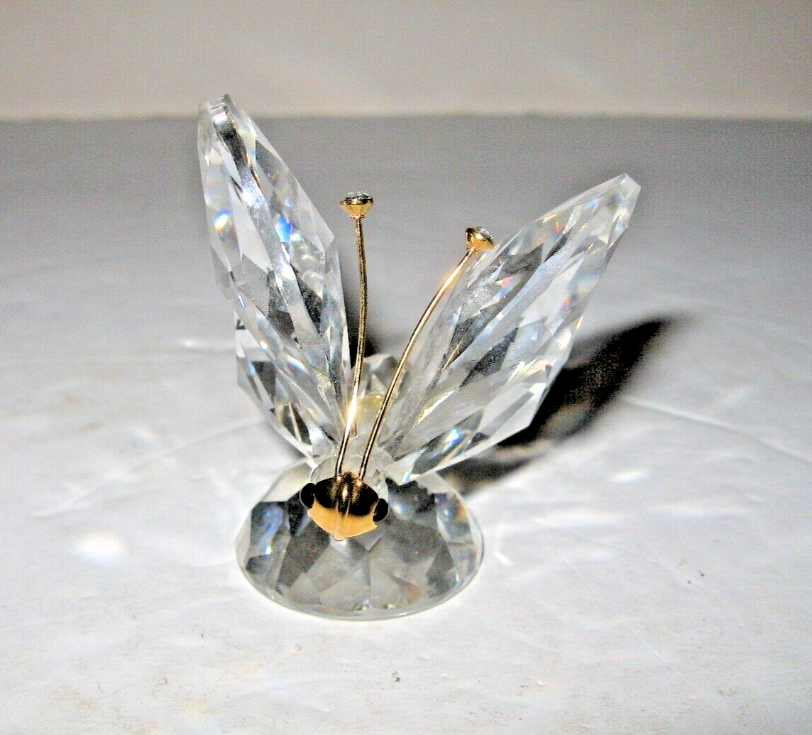 Swarovski Clear Crystal Butterfly Black Eyes Gold Antennas Head