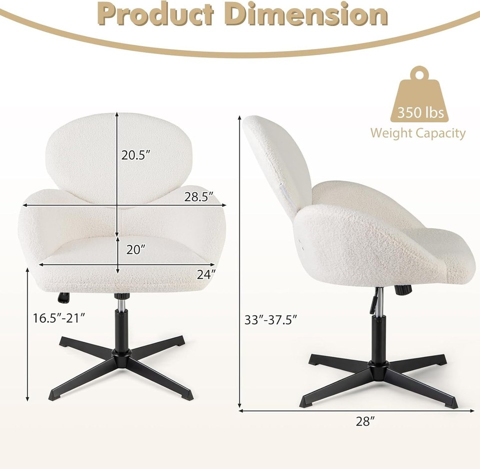 Criss Cross Chair, Faux Fur Cross Legged Desk Chair No Wheels w/Arms