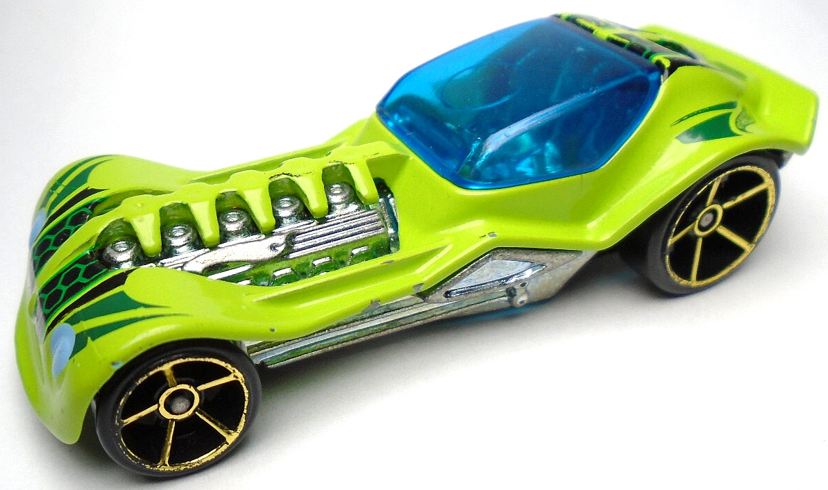 2013 HOT WHEELS DIESELBOY GREEN 1:64 DIECAST 2 7/8" RACE CAR W/ BLUE - GOLD RIMS