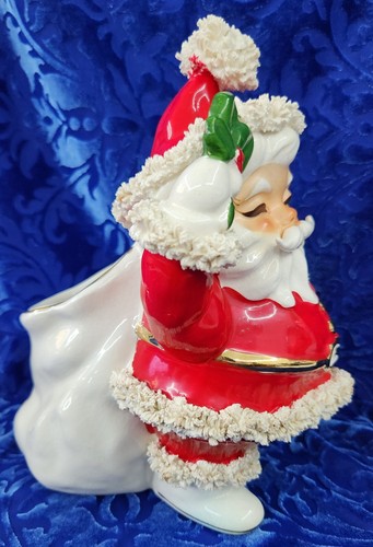 Jardinera vintage de espaguetis de cerámica Napco años 50 Navidad Santa ILX266A Japón MCM - Imagen 4 de 16