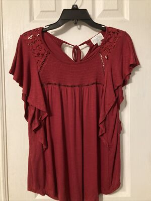 Francesca's Jun & Ivy Burgundy Boho Blouse Size S NWT