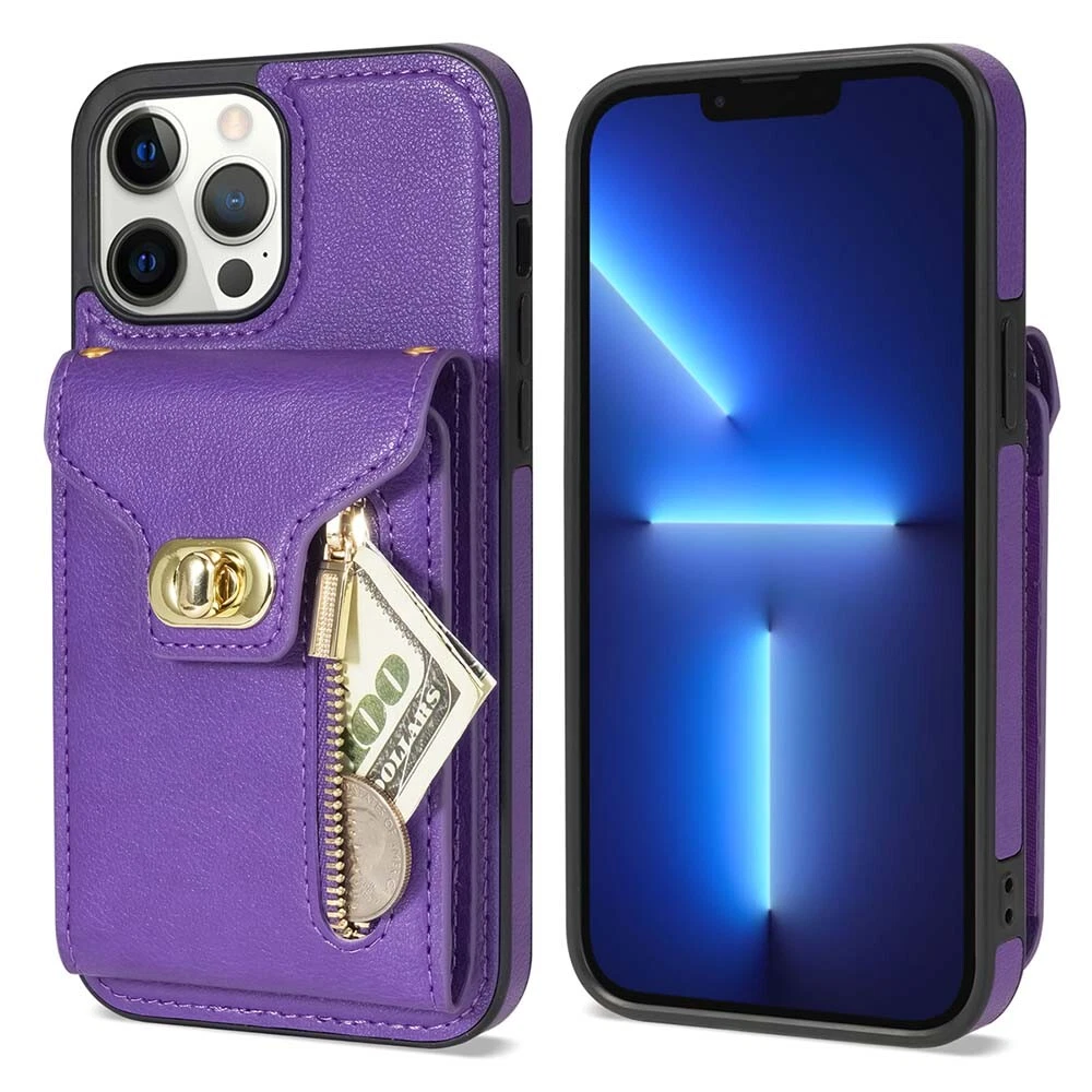 Leather Phone Wallet Case for iPhone 15 Pro Max 14 13 12 with Crossbody Strap