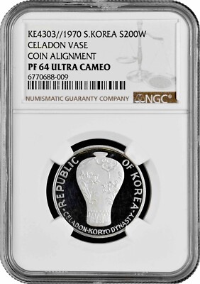 Südkorea 200 Won 1970, NGC PF64 UC, ''Seladon-Vase'' Silbermünze