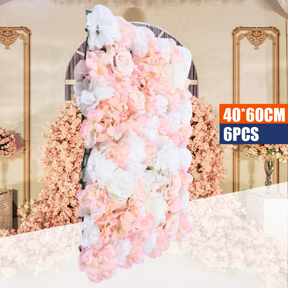 6 Pcs Artificial Silk Flower Wall Panel Floral Backdrop Party Wedding Decoration