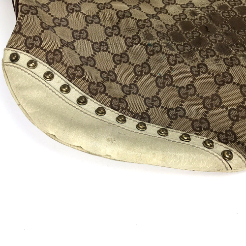 GUCCI Pelham Web Hobo Studded Brown Canvas Ivory Leather EXTREMELY DISTRESSED - Picture 5 of 21
