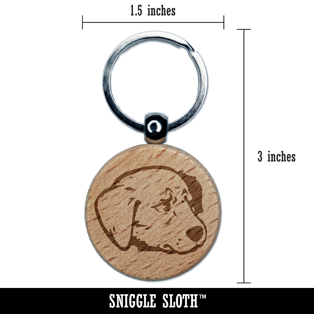 Concerned Golden Retriever Dog Furled Brow Engraved Wood Round Keychain