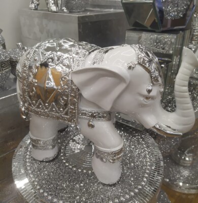 Neu weiß/silber Elefant Rüssel oben Harz Deko Ornament Figur Wohndeko