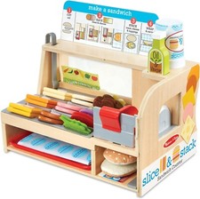 Melissa  Doug Wooden Slice  Stack Sandwich Counter with Deli Slicer   56-Piece