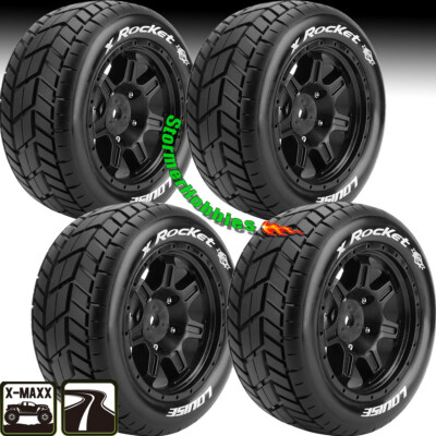 4 Louise MFT X-Rocket X-MAXX Monster Truck Tires Mounted on Black Rims L-T3295B