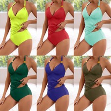 Ladies Padded Tankini Set Tops Shorts Beach Swimwear Costume Halterneck Swimsuit