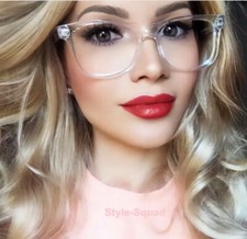 Classic Square Crystal Translucent Frames Clear Lens WaYfe Big Eyeglasses 8068 L