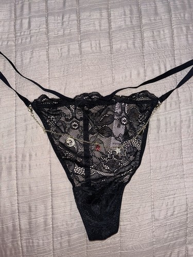 Neu mit Etikett Victoria's Secret Bombshell Shine Tanga Höschen Größe XL schwarz mit Charm - Bild 4 von 6