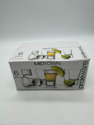 Brand New Circleware Set of 6 Clear Glass 1.5 Oz Shot Glasses Midtown