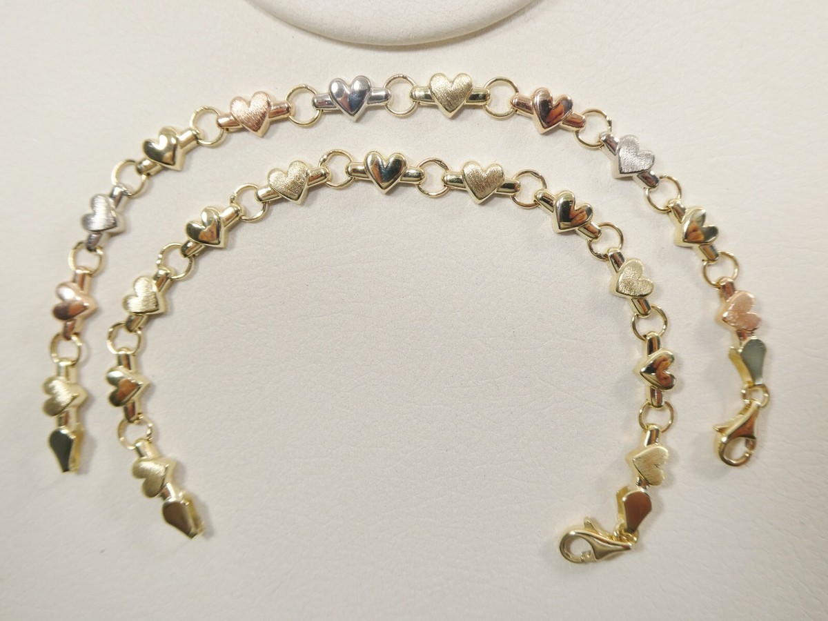 10K REAL SOLID YELLOW GOLD INCH X HEART CHILDREN/ WOMEN BRACELET