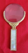 Art Deco Ornate Gold Mother of Pearl Magnifying Glass Circa 1920's Measures 4" L