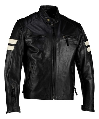 Schwarz Distressed Cruiser gestreifte Biker Lederjacke Vintage Motorradpanzerung
