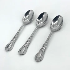 3 Reed & Barton LOUIS PHILIPPE Oval Soup Spoons Stainless Flatware Glossy 7 inch