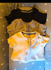 George Baby 3 Pack Ribbed Cotton Full Zip Romper Playsuits Short Sleeve 0-3M