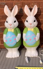 1 Cracker Barrel EASTER 24" Bunny Green Blow Mold Lighted Plug Boy Holding Egg