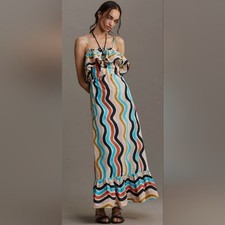NEW FARM Rio Womens Sleeveless Ruffle Maxi Dress Striped Multicolor Medium