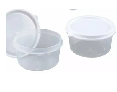 10 PACK REUSABLE MINI CONTAINERS W LID Stackable 2.3 Oz Round Shape